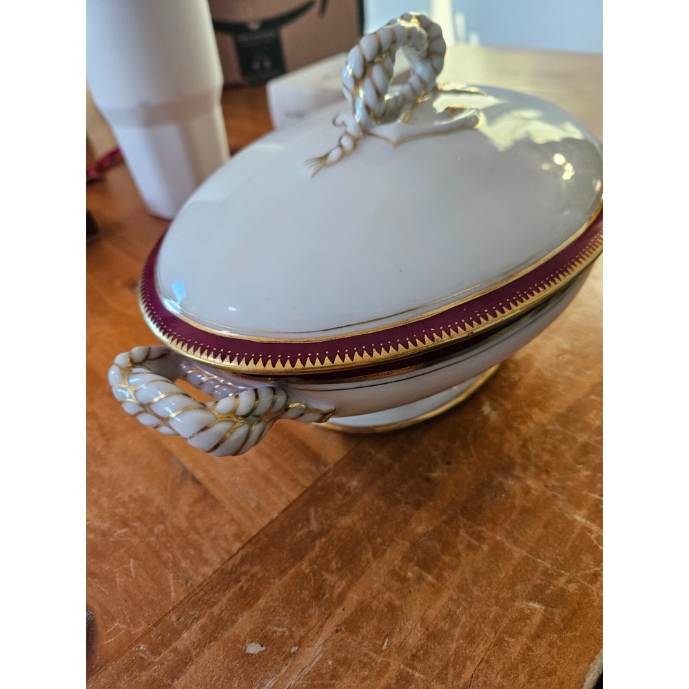 Rare Haviland "Wedding Ring" Oval Covered Vegetable Dish Rope/Knot/Anchor Design